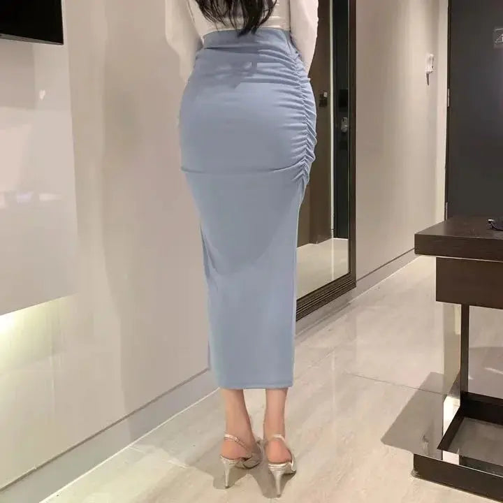 Korean Fashion Slim Fit Fishtail Skirt – Sexy Pleated Split Autumn Outfit NNOS