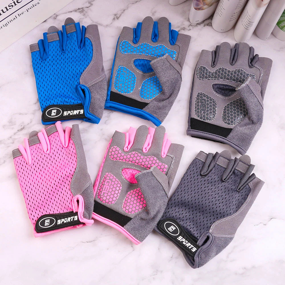 1Pair Non-slip Kids Gloves Half Finger Thickened Palm Protective Faux Leather Tear Resistant - Cycling Climbing Kid Sport Gloves NNOS
