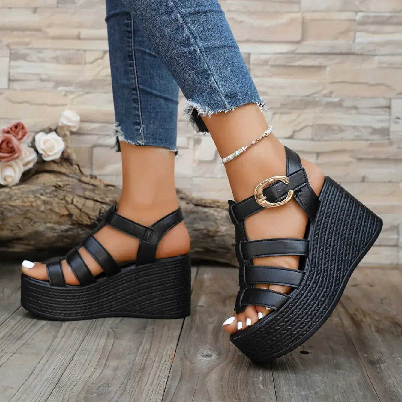 Summer Ankle Buckle Women Wedge Sandals Patchwork Platform Sandals Breathable Comfort Non-slip Soft Sole Gladiator Shoes Women NNOS