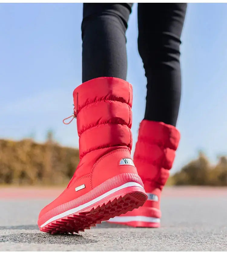 Winter thick women's snow boots Warm Plush Mid-calf Boots Non slip Waterproof  Platform Snow Boot Casual Female White shoes NNOS