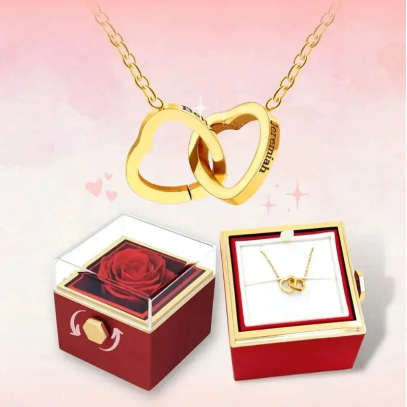 PolishedPlus Custom Names Heart Necklace Rotating Rose Box Pendant Chain Personalized Jewelry product image