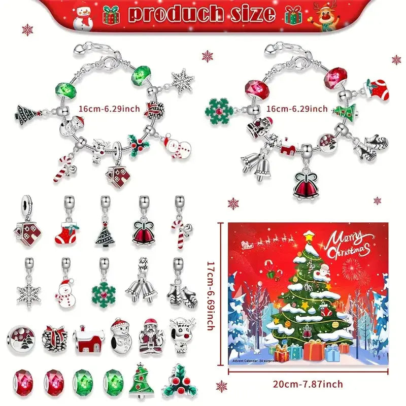 24-Day Christmas Calendar Advent Countdown Surprise Gift Creativity -DIY Christmas Bracelet Production Kit Jewelry Production NNOS