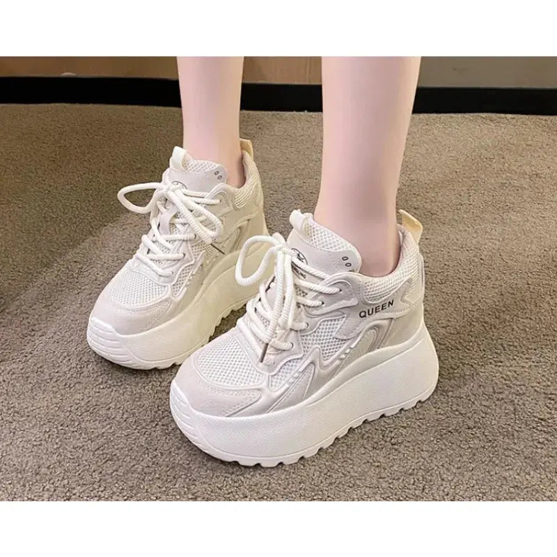 10CM Genuine Leather Platform Wedge Fashion Women Spring Summer Comfy Breathable Autumn Chunky Sneakers Vulcanize Shoes NNOS