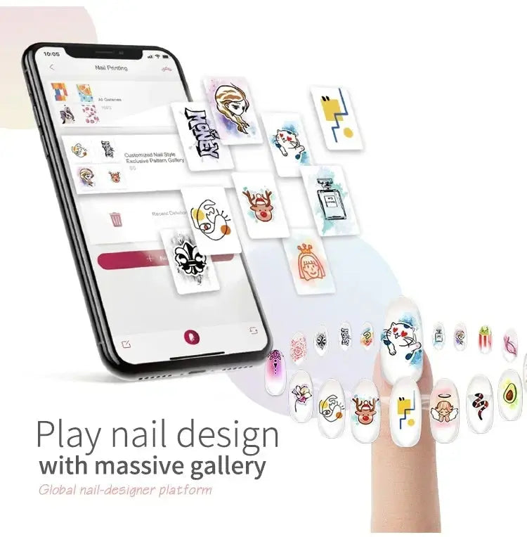 Smart Nail Printer Portable 3D Mobile Nail Painting Machine 2400 DPI Printing Resolution WiFi/DIY Support for Home Beauty Salon NNOS
