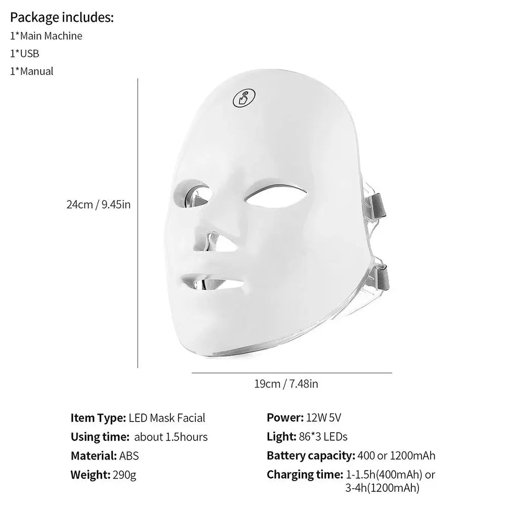 LED Beauty Mask 7 Colors – Anti-Aging Red Light Skin Care Therapy NNOS