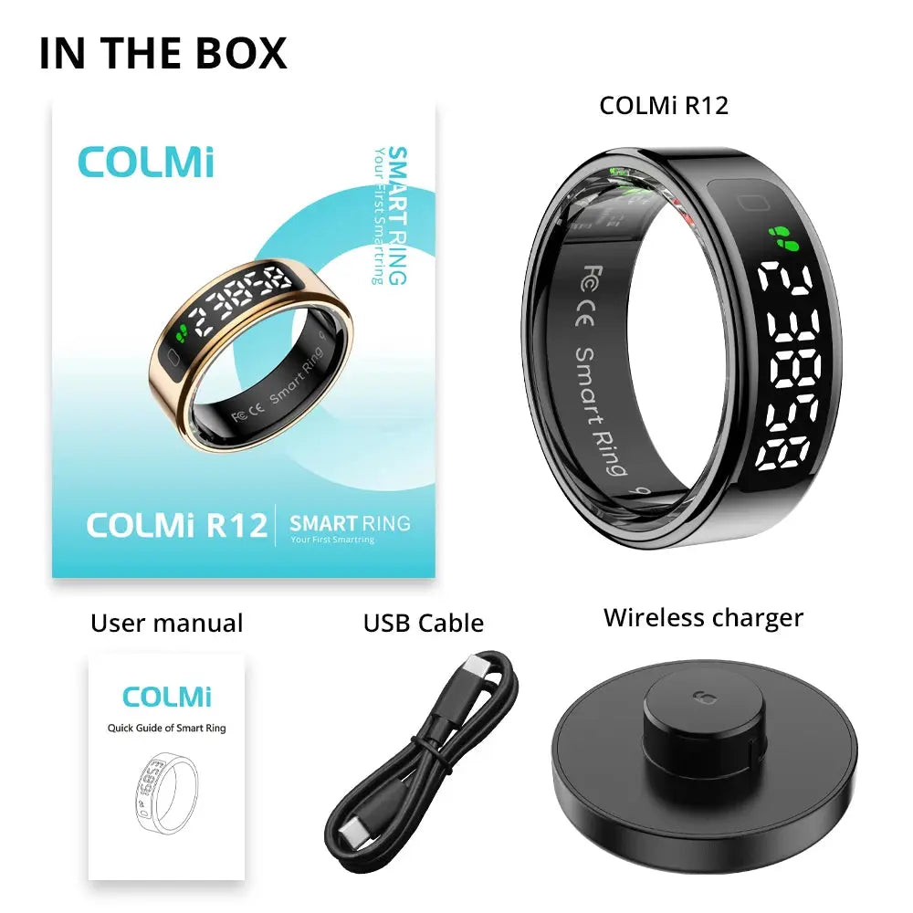 2025 COLMI R12 Smart Ring with Display Screen and Touch, Wireless Charging, Health Manager, 5 ATM Waterproof For Men Women NNOS