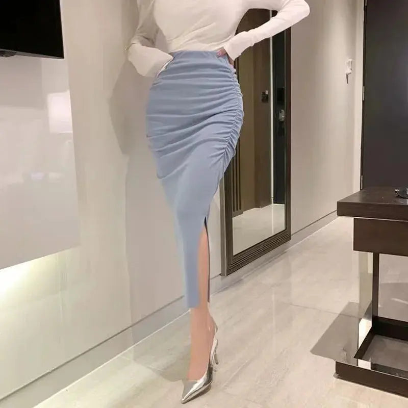 Korean Fashion Slim Fit Fishtail Skirt – Sexy Pleated Split Autumn Outfit NNOS