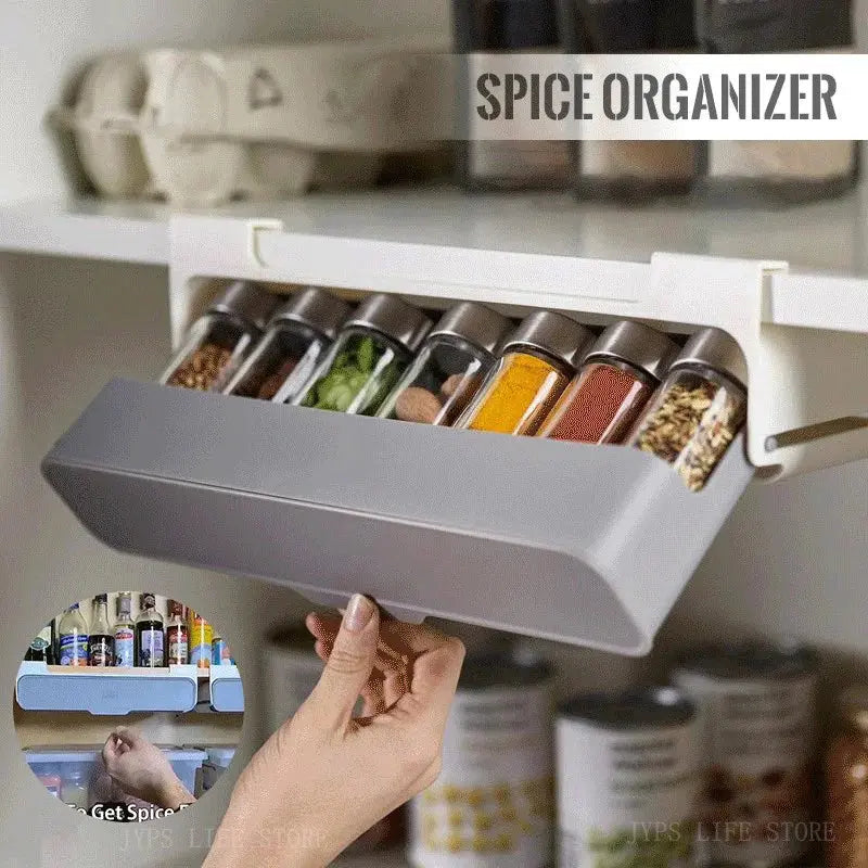 Kitchen Spice Rack Self-adhesive Wall-mounted Under-Shelf Seasoning Bottle Storage Rack Spice Organizer Kitchen Storage Rack product image