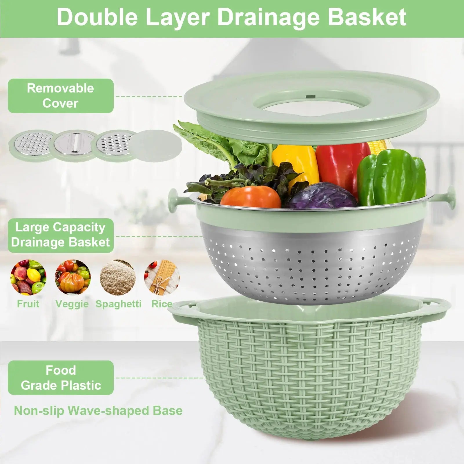 Rice Sieve Plastic Colander Kitchen Drain Basket Vegetables Fruits Washing Storage Basket Food Strainers Bowl Kitchen Tools NNOS