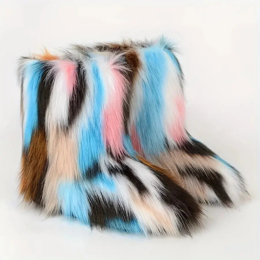 Y2K Fluffy Mid-calf Boots Winter Women Fashion Snow Boots Warm Cotton Shoes NNOS