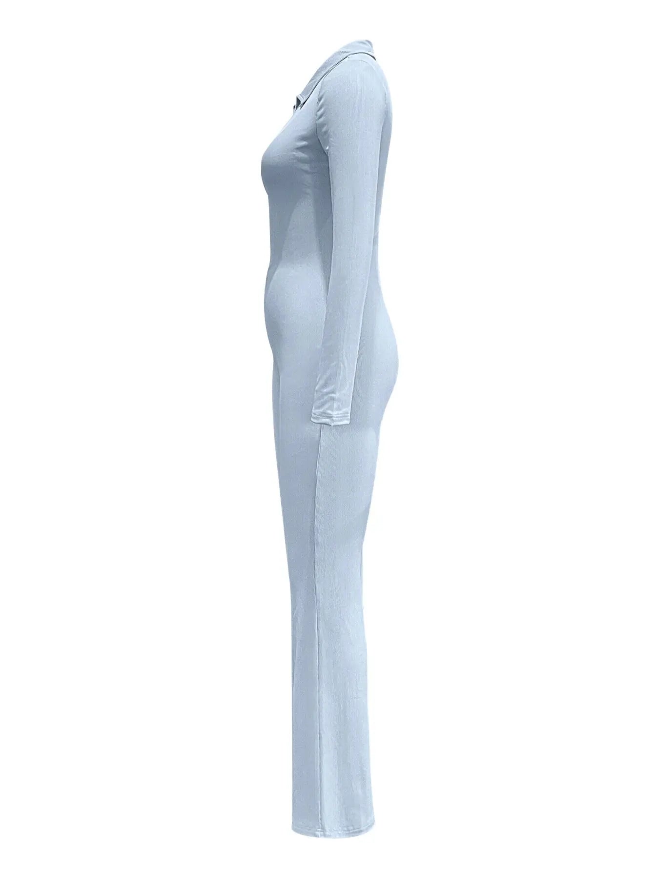Elegant V-Neck Long Sleeve Skinny Flared Jumpsuit Zipper Design Women's Autumn Sporty Chic Ankle-Length Polyester Jumper NNOS