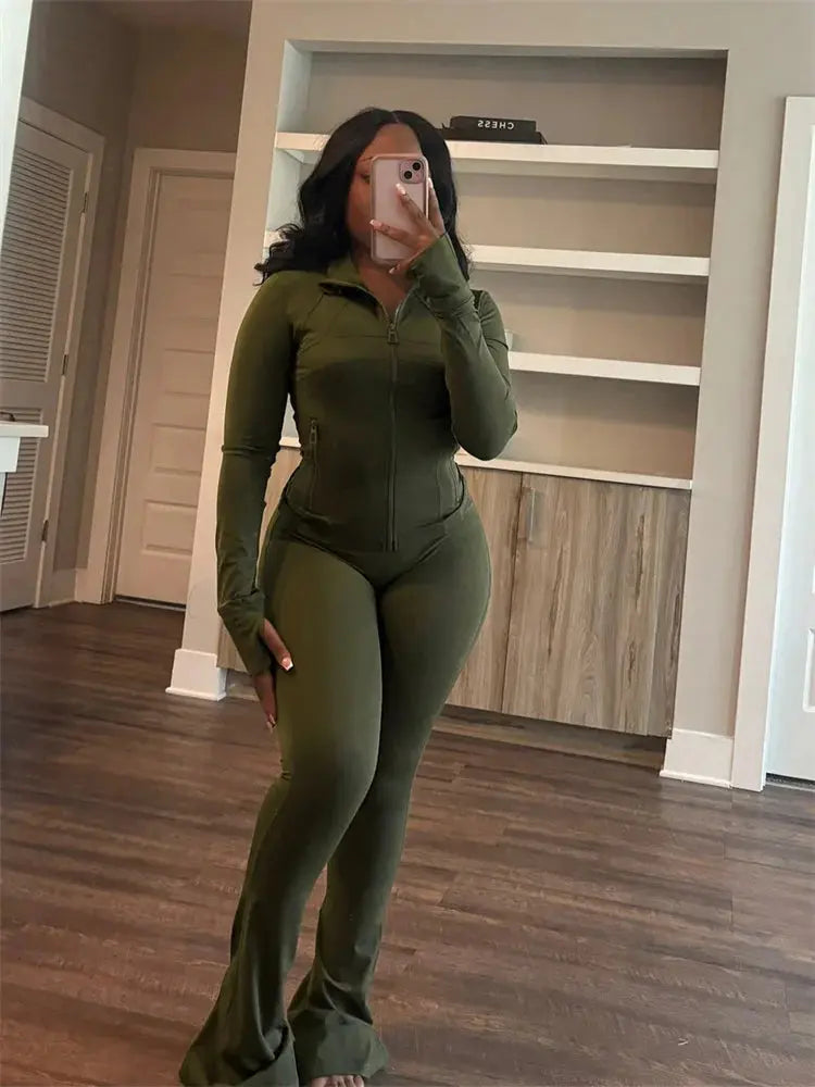 Autumn And Winter New Long Sleeves Zipper Crop top Suits Tracksuits Women's Suits Fashion Pants Female Soild 2 Piece Sets 2024 NNOS