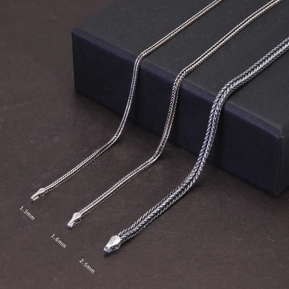 Real Pure 925 Sterling Silver Necklace Chain Women And Men Vintage Foxtail 1.6mm Retro Solid Thai Silver Italy Fine Jewelry NNOS