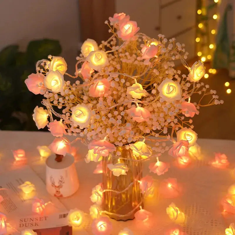 2M Rose Flower LED Fairy Lights – Romantic Garland for Wedding & Party NNOS