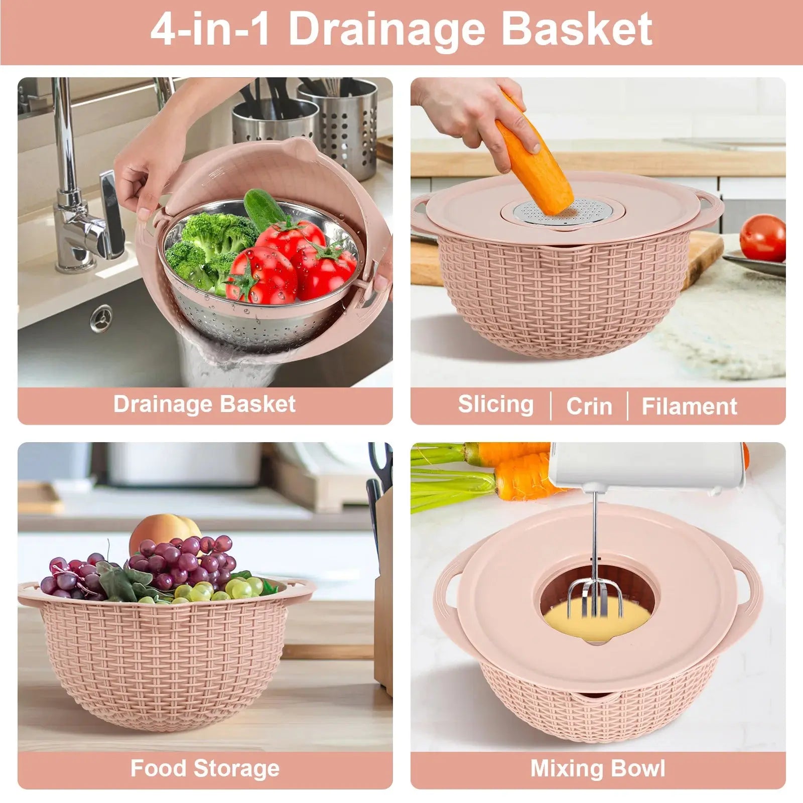 Rice Sieve Plastic Colander Kitchen Drain Basket Vegetables Fruits Washing Storage Basket Food Strainers Bowl Kitchen Tools NNOS