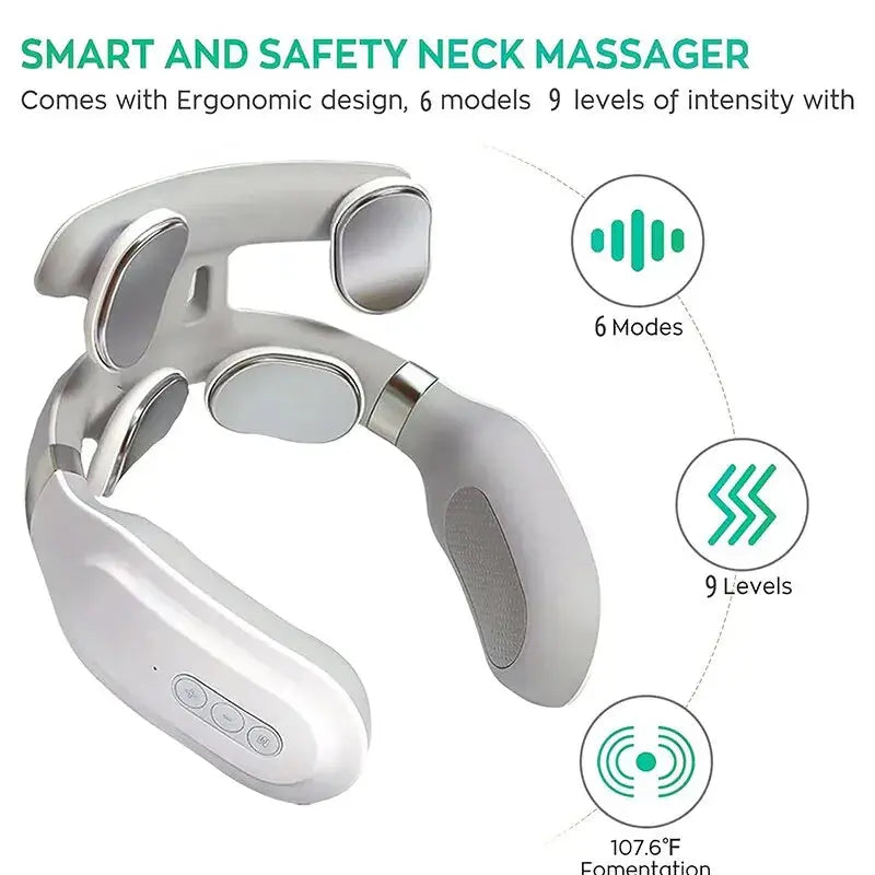 Neck Massage Machine with 4 Heads Breathing Light Vibration Hot Compress Cervical Spine Protection for Relaxation NNOS