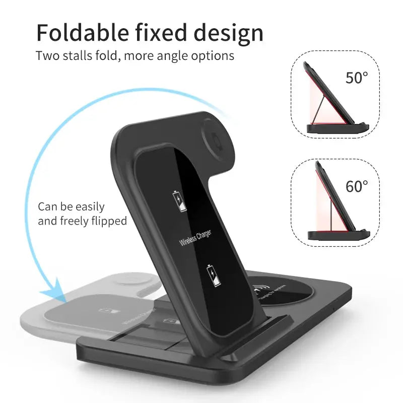 3 in 1 Wireless Charger Stand Pad For iPhone 15 14 13 12 X Max Foldable Fast Charging Station Dock For IWatch 8 7 SE AirPods Pro NNOS