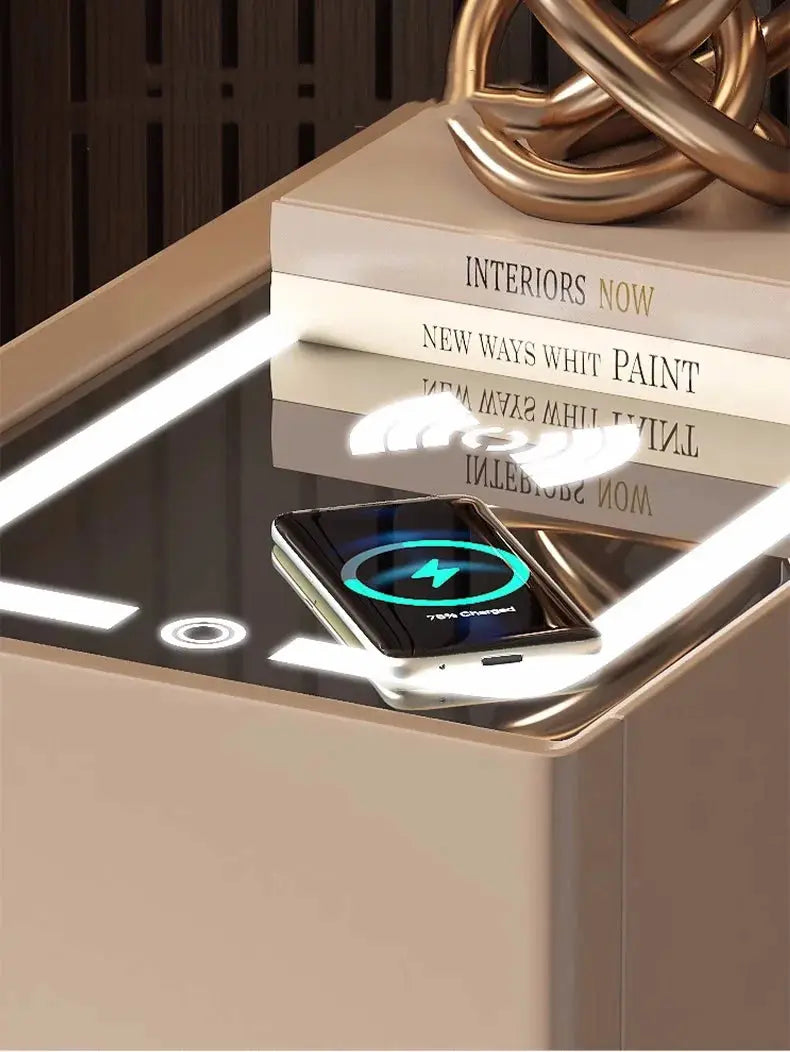 Smart Bedside Table – Modern Nightstand with Wireless Charging & LED Features NNOS