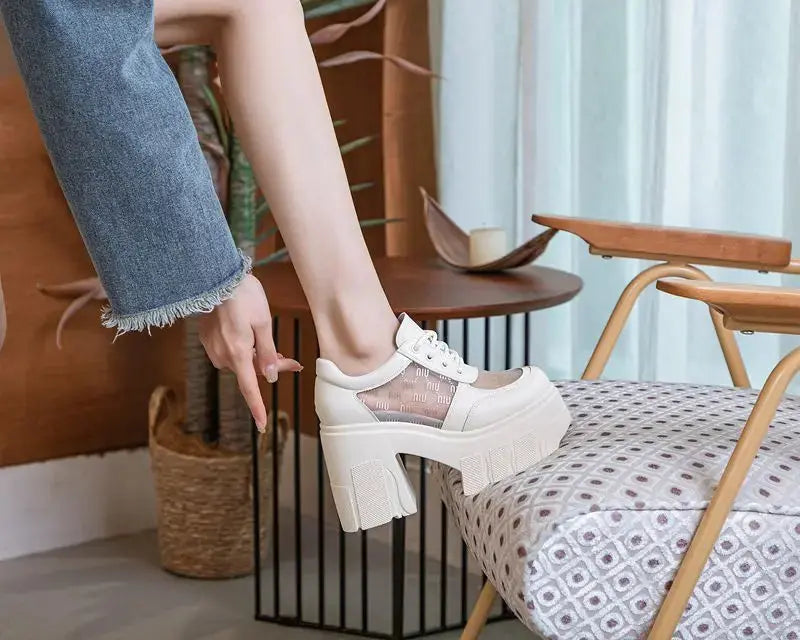 10CM High quality Women's Sandals Genuine Leather 2024 New Summer Heel High Mesh Women Sandals Platform High Heel Sandals Women NNOS