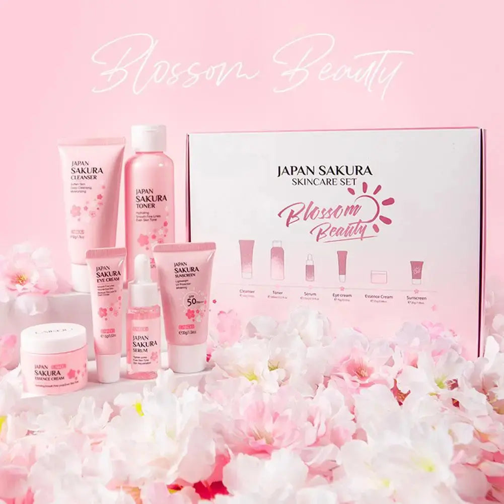 6Pcs Sakura Skin Care Set – Face Cream, Serum, Toner & Cleanser Gift Box NNOS