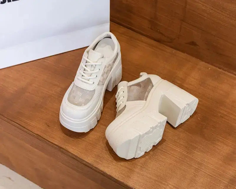 10CM High quality Women's Sandals Genuine Leather 2024 New Summer Heel High Mesh Women Sandals Platform High Heel Sandals Women NNOS