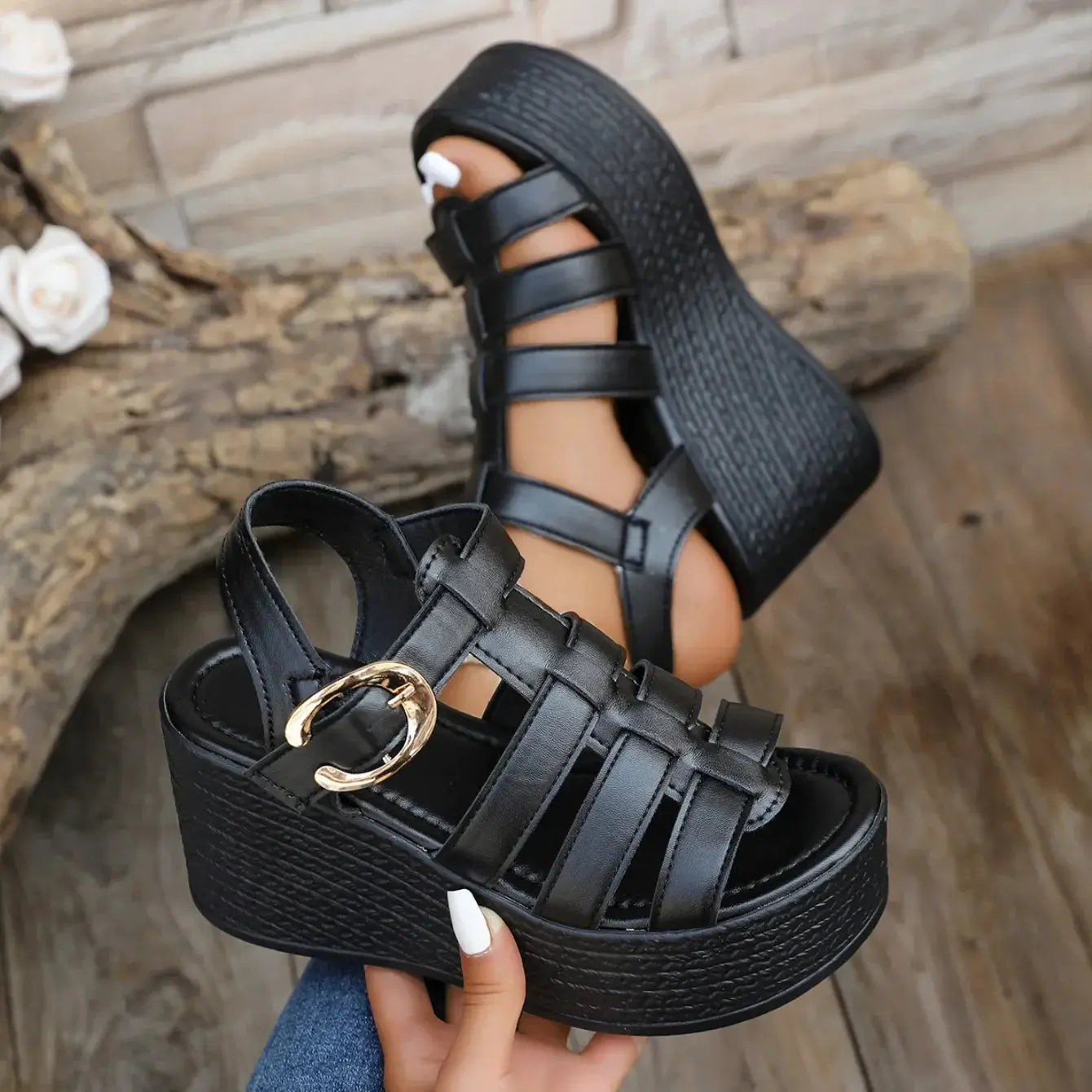 Summer Ankle Buckle Women Wedge Sandals Patchwork Platform Sandals Breathable Comfort Non-slip Soft Sole Gladiator Shoes Women NNOS