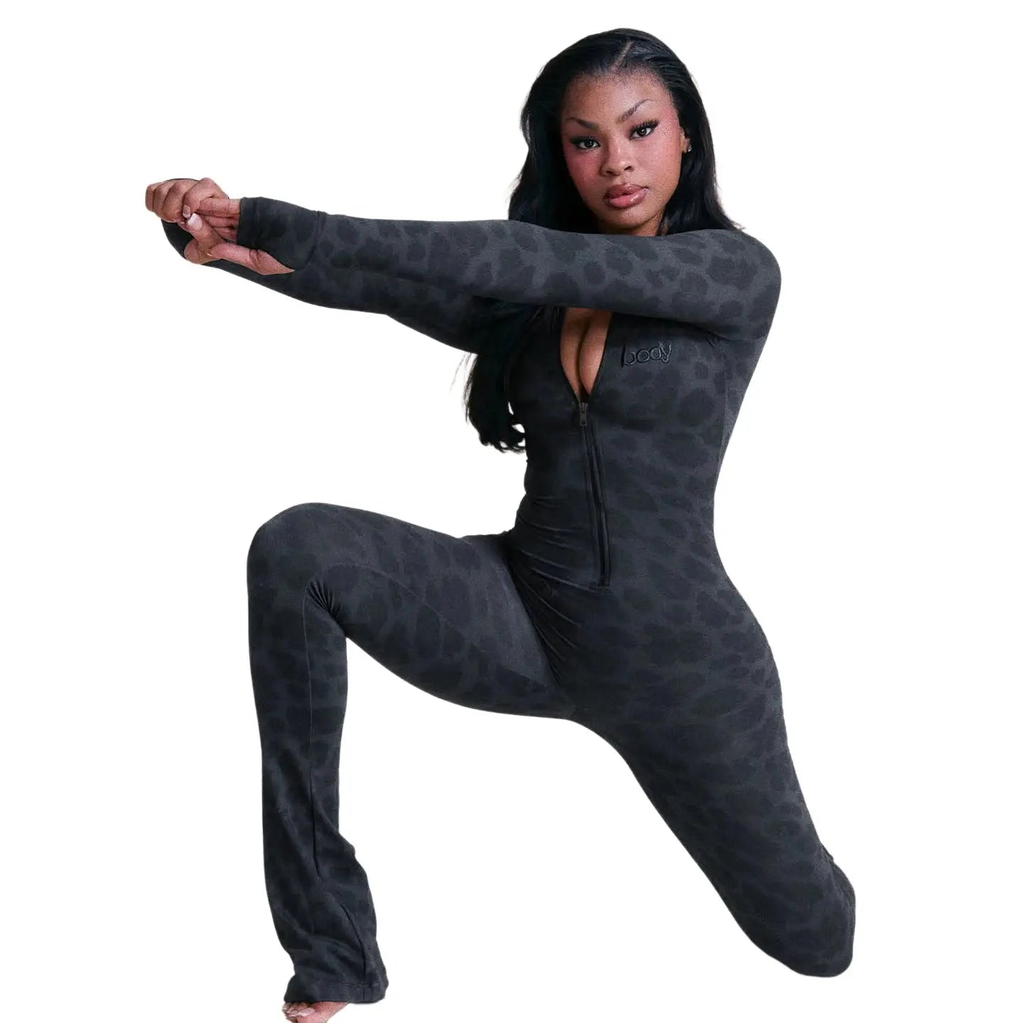Women's Sexy Fashion Leopard Print Jumpsuit with Zip Cardigan Design Full Sleeve Slim Fit High Waist Ankle-Length Overalls NNOS
