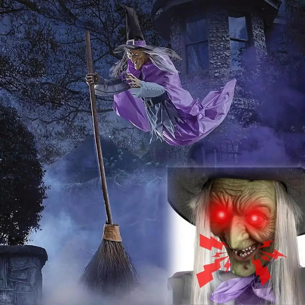 Sound Activated Witch Ornament Led Light Up Witch Decoration Voice-activated Halloween Flying Witch Decor with for Outdoor NNOS