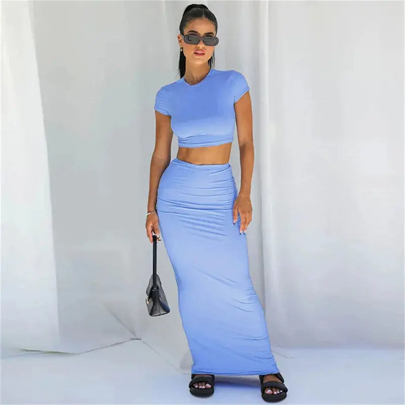 Women's High Waist Crop Top Tirt ort Sve Ethnic Sle  Color Spring Faion Set Tee Pieces Ensemble NNOS
