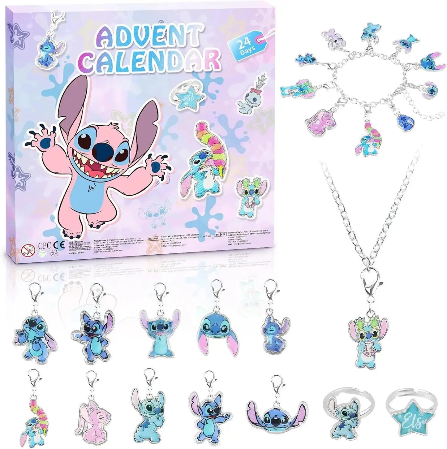Stitch Christmas Advent Calendar Random Box 24 Days Xmas Countdown Diy Jewelry Bracelet Necklace Making Kit Gift Children Toys NNOS