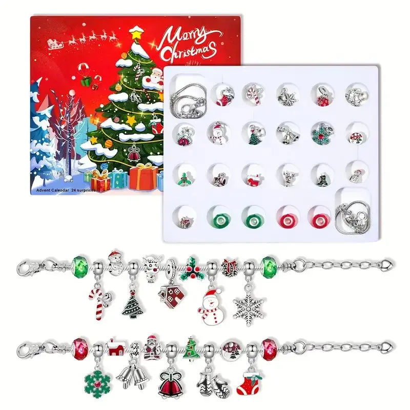 24-Day Christmas Calendar Advent Countdown Surprise Gift Creativity -DIY Christmas Bracelet Production Kit Jewelry Production NNOS