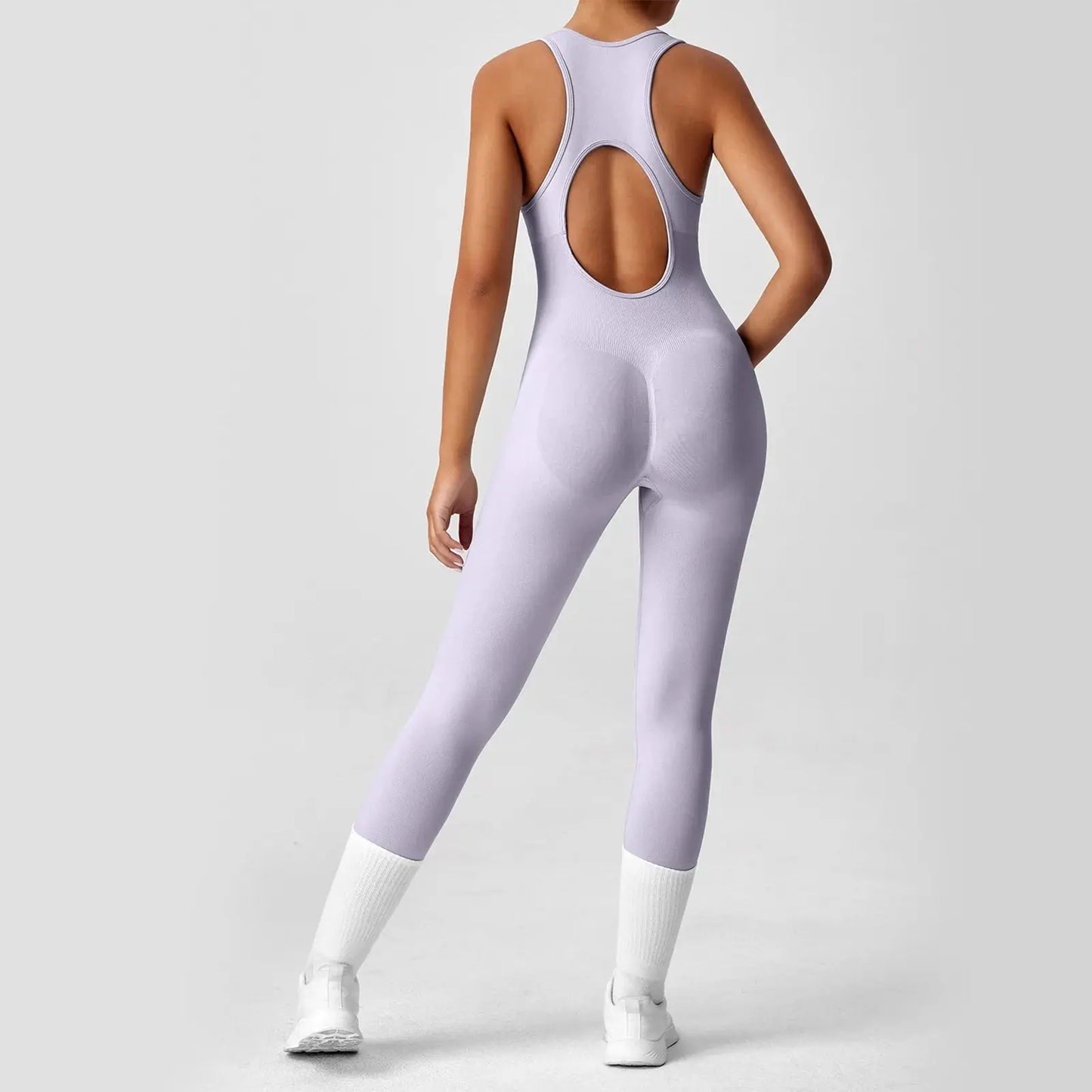 Ladies' Solid Color round Neck Sleeveless Yoga Jumpsuit Breathable Front Zipper Soft Comfy Fitness Calf-Length Sporty Summer NNOS