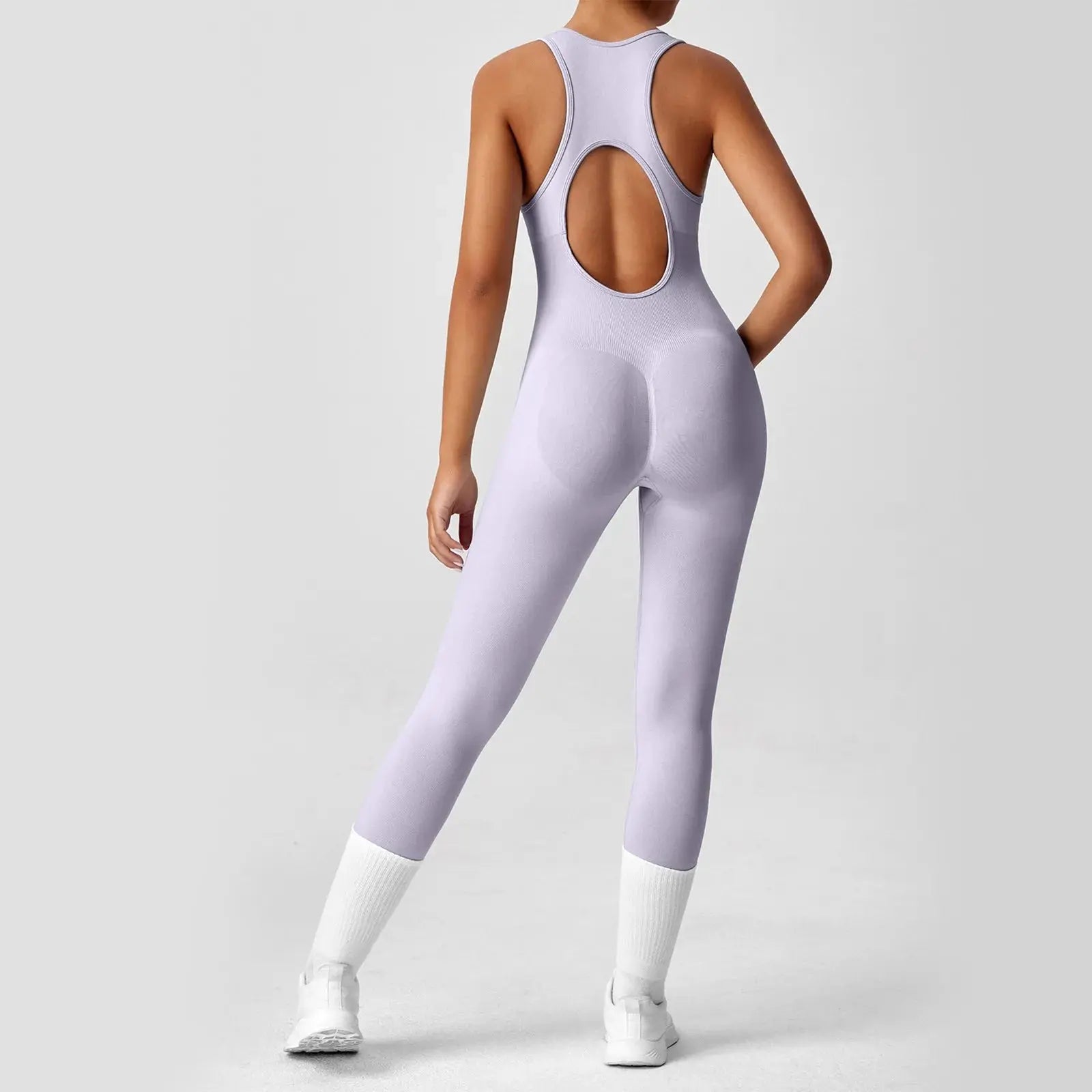 Ladies' Solid Color round Neck Sleeveless Yoga Jumpsuit Breathable Front Zipper Soft Comfy Fitness Calf-Length Sporty Summer NNOS
