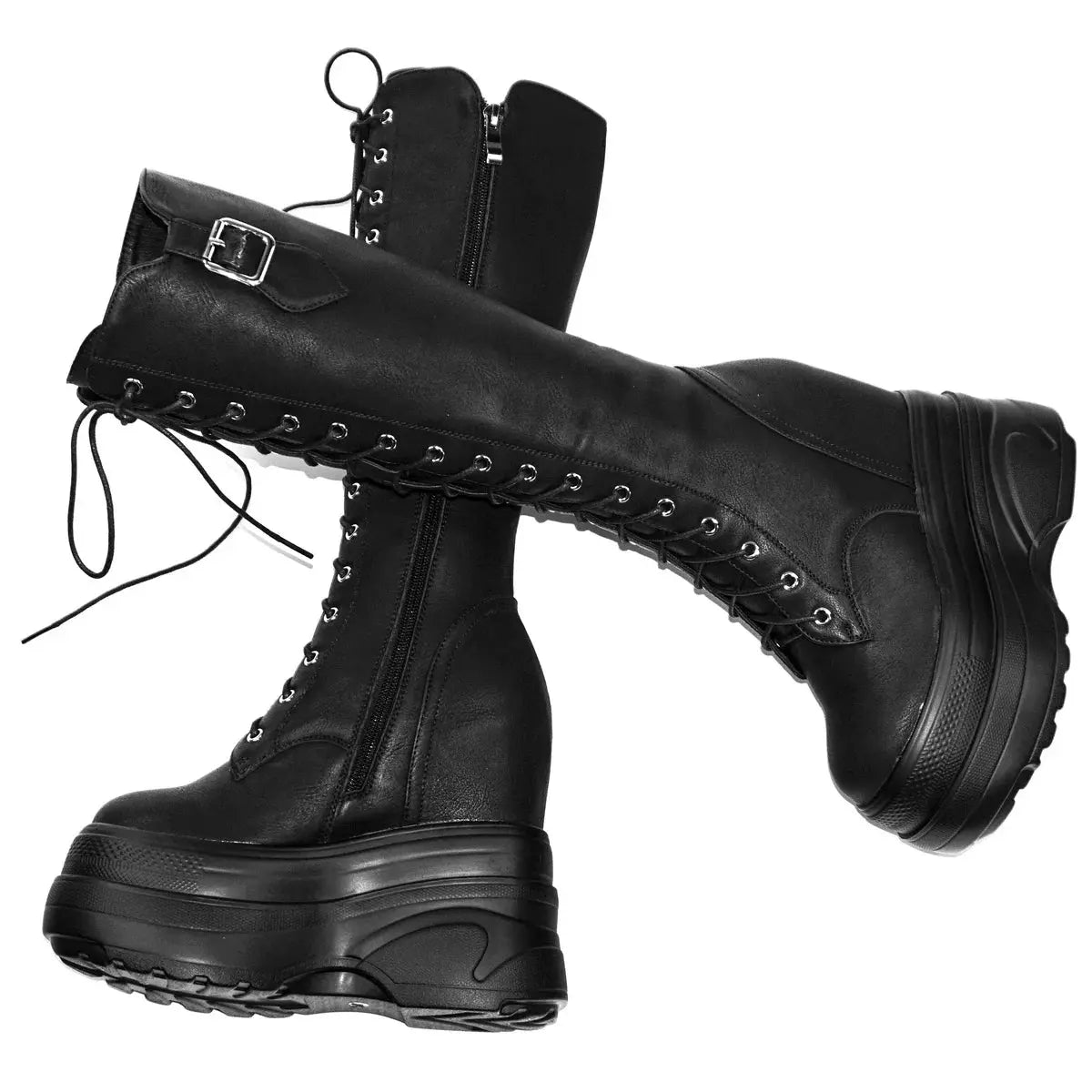 16cm High Heel Pumps Plus Size 43 44 45 46 47 Shoes Women Cow Leather Wedges Vulcanized Shoes Female Round Toe Fashion Sneakers NNOS