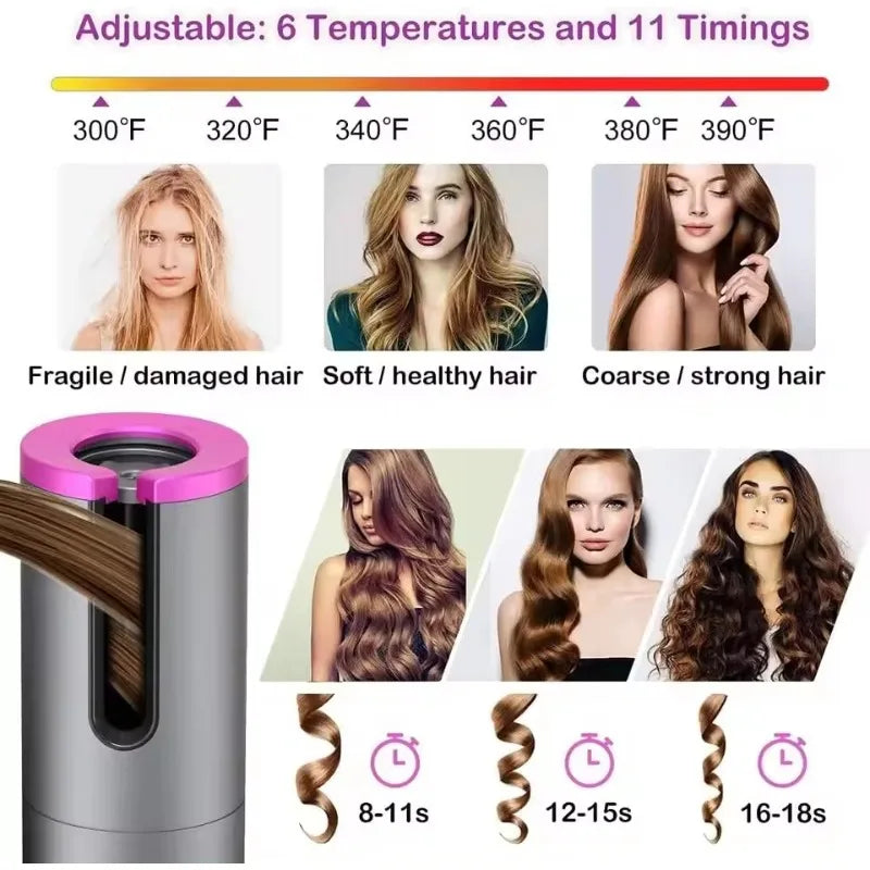 Automatic Hair Curler Wireless Curling Iron with Built-in Battery Ceramic Professional Usb Charging and Portable for Travel NNOS