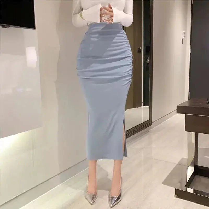 Korean Fashion Slim Fit Fishtail Skirt – Sexy Pleated Split Autumn Outfit NNOS