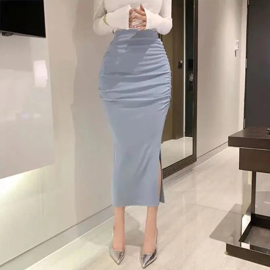 Korean Fashion Slim Fit Fishtail Skirt – Sexy Pleated Split Autumn Outfit NNOS