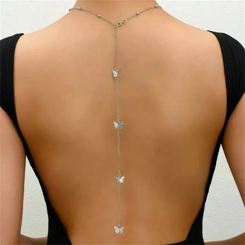 New Butterfly Back Drop Chain Necklace For Women Elegant Long Backless Tassel Necklace Wedding Beach Party Vacation Jewelry NNOS