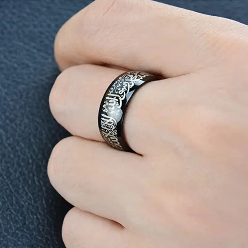 8mm Stainless Steel Muslim Ring with Shahada in Arabic & English Islamic Jewelry for Men Women Size 6-13 NNOS