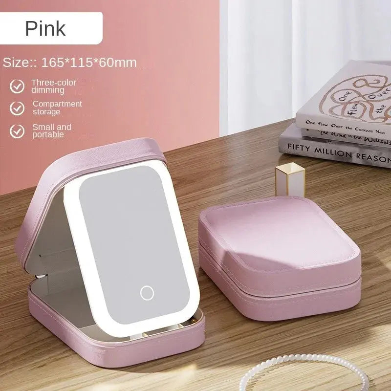 Smart LED Cosmetic Case with Mirror Travel Makeup Bag Small Cute Female Beautician Skincare Product Makeup Case for Women NNOS