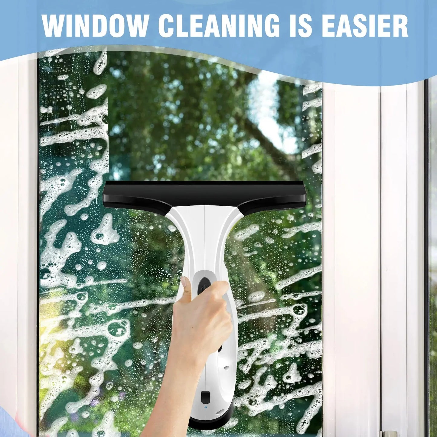Cordless Window Vac Cleaner Rechargeable - 28cm Squeegee Element & 150ml Water Tank, Window Washer with 200ml Spray Bottle NNOS