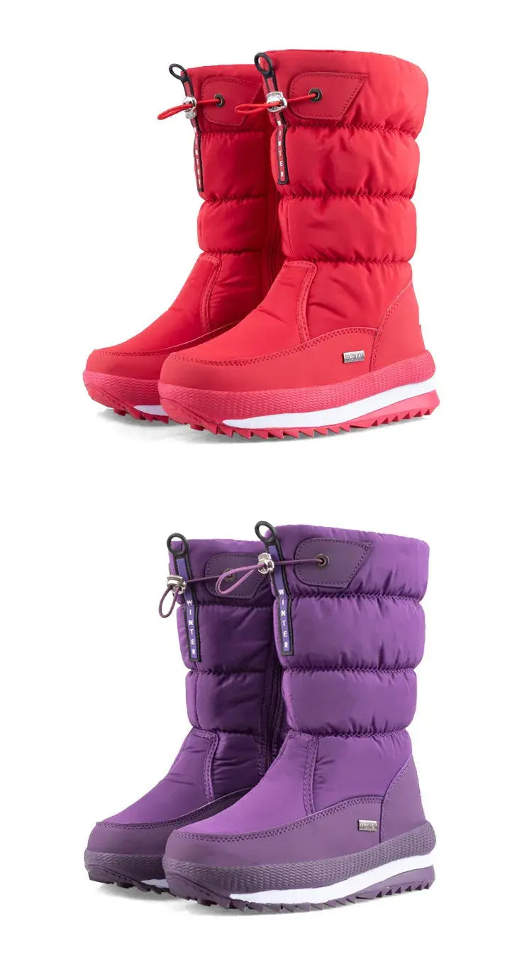 Winter thick women's snow boots Warm Plush Mid-calf Boots Non slip Waterproof  Platform Snow Boot Casual Female White shoes NNOS