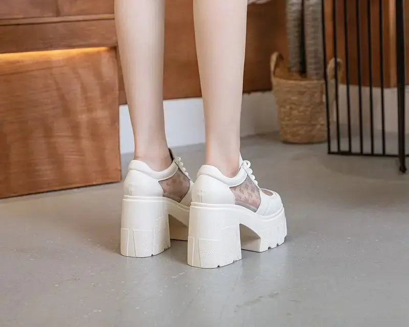 10CM High quality Women's Sandals Genuine Leather 2024 New Summer Heel High Mesh Women Sandals Platform High Heel Sandals Women NNOS