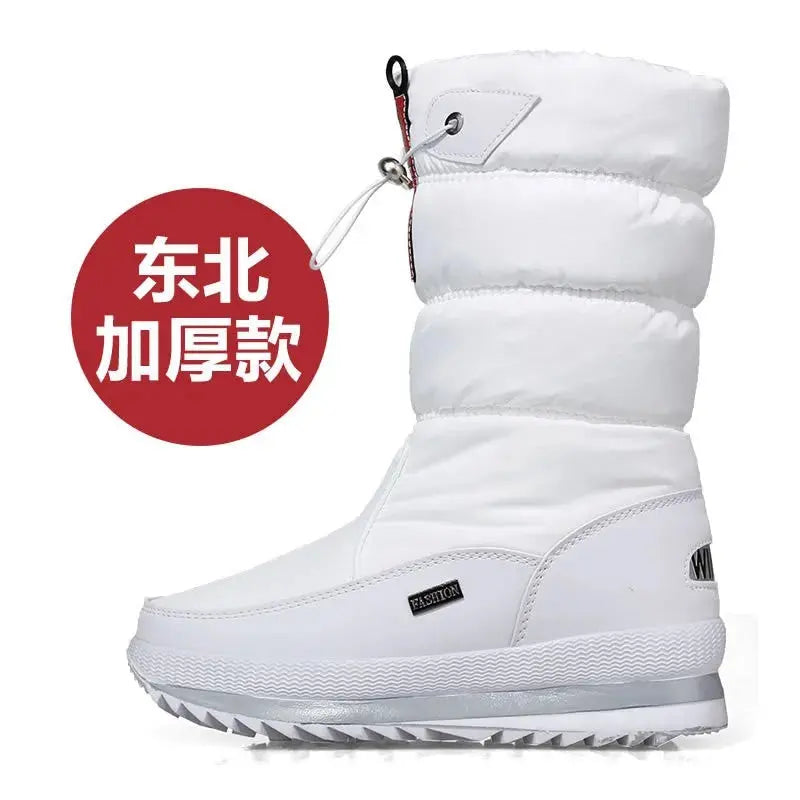 Winter thick women's snow boots Warm Plush Mid-calf Boots Non slip Waterproof  Platform Snow Boot Casual Female White shoes NNOS