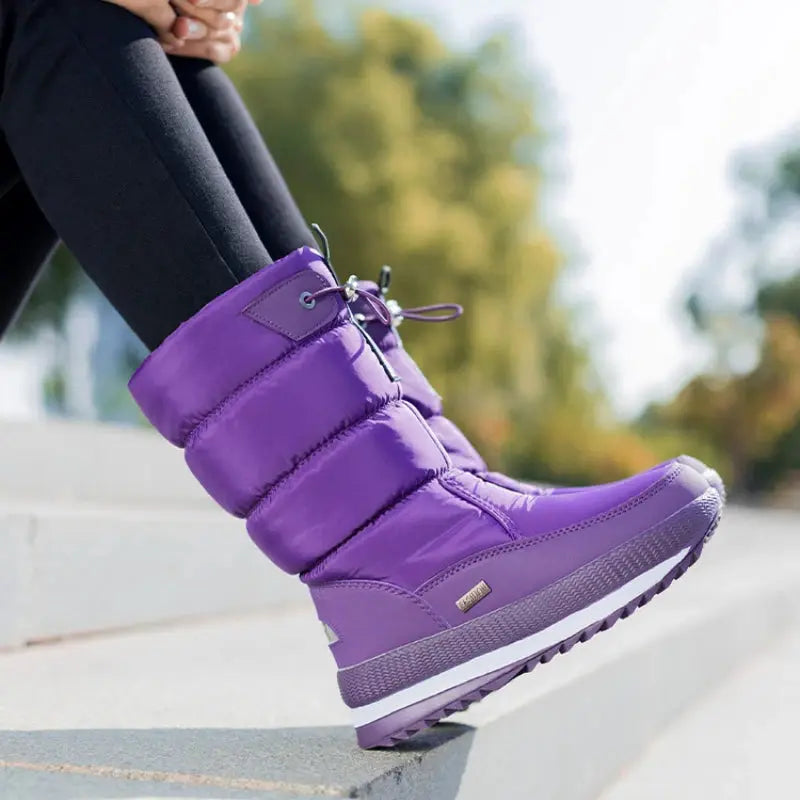 Winter thick women's snow boots Warm Plush Mid-calf Boots Non slip Waterproof  Platform Snow Boot Casual Female White shoes NNOS