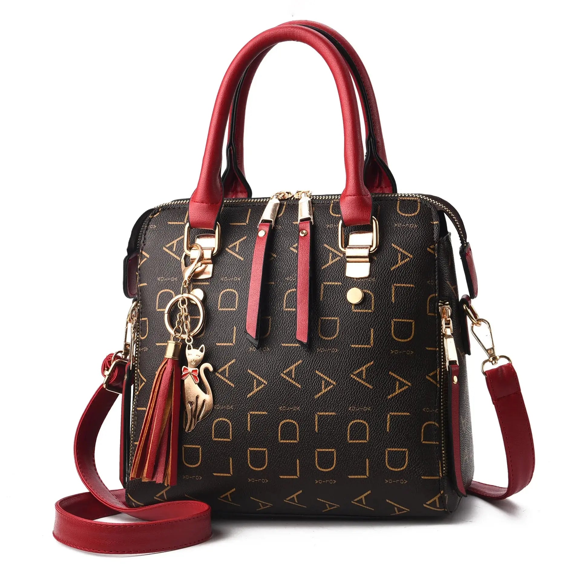 Elegant PU Leather Women’s Handbag – Designer Style with English Letter Emboss, Tassel Accent & Large Shoulder Carry NNOS