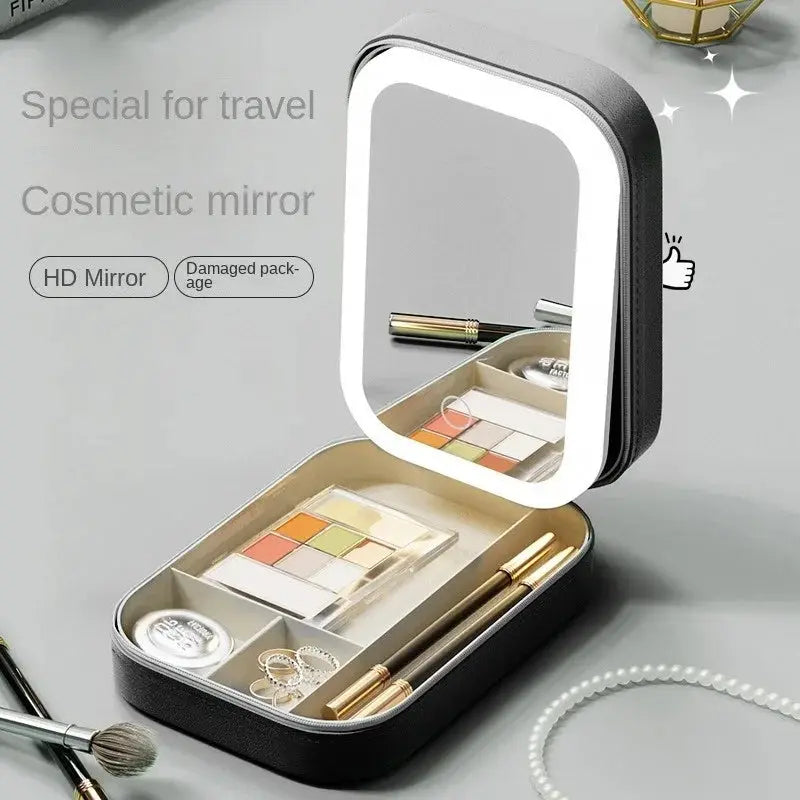 Smart LED Cosmetic Case with Mirror Travel Makeup Bag Small Cute Female Beautician Skincare Product Makeup Case for Women NNOS