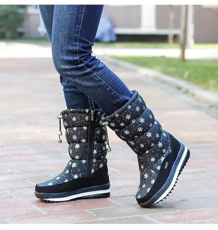 Winter thick women's snow boots Warm Plush Mid-calf Boots Non slip Waterproof  Platform Snow Boot Casual Female White shoes NNOS