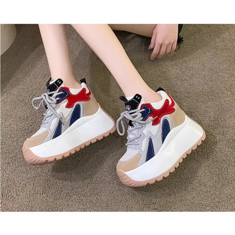 10CM Genuine Leather Platform Wedge Fashion Women Spring Summer Comfy Breathable Autumn Chunky Sneakers Vulcanize Shoes NNOS
