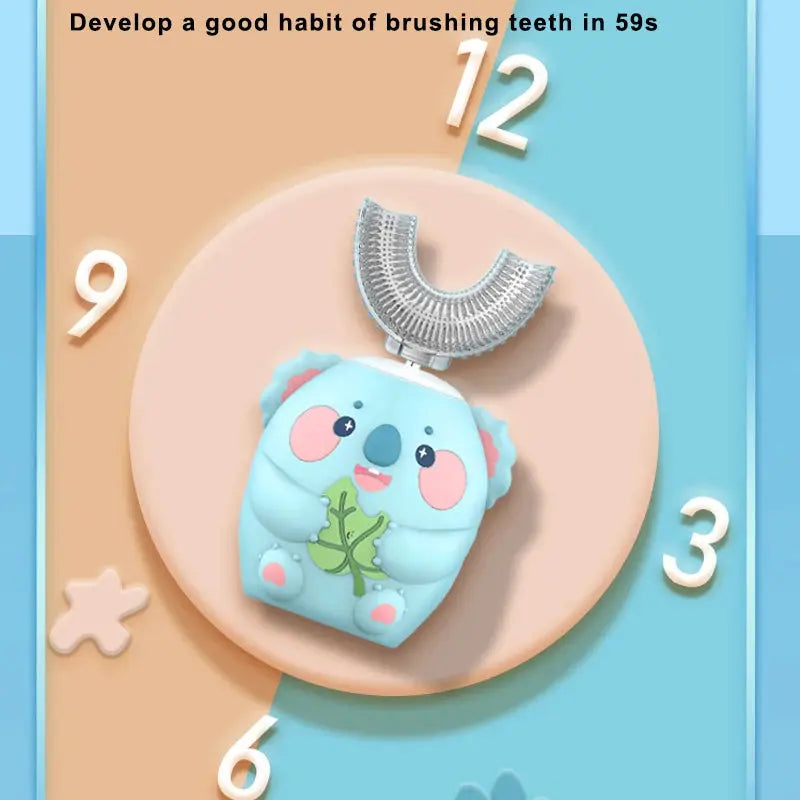 Children's Sonic Electric Toothbrush USB Rechargeable for Kids U-shaped 360Degrees Automatic Silicone Toothbrush Blue Light IPX7 NNOS